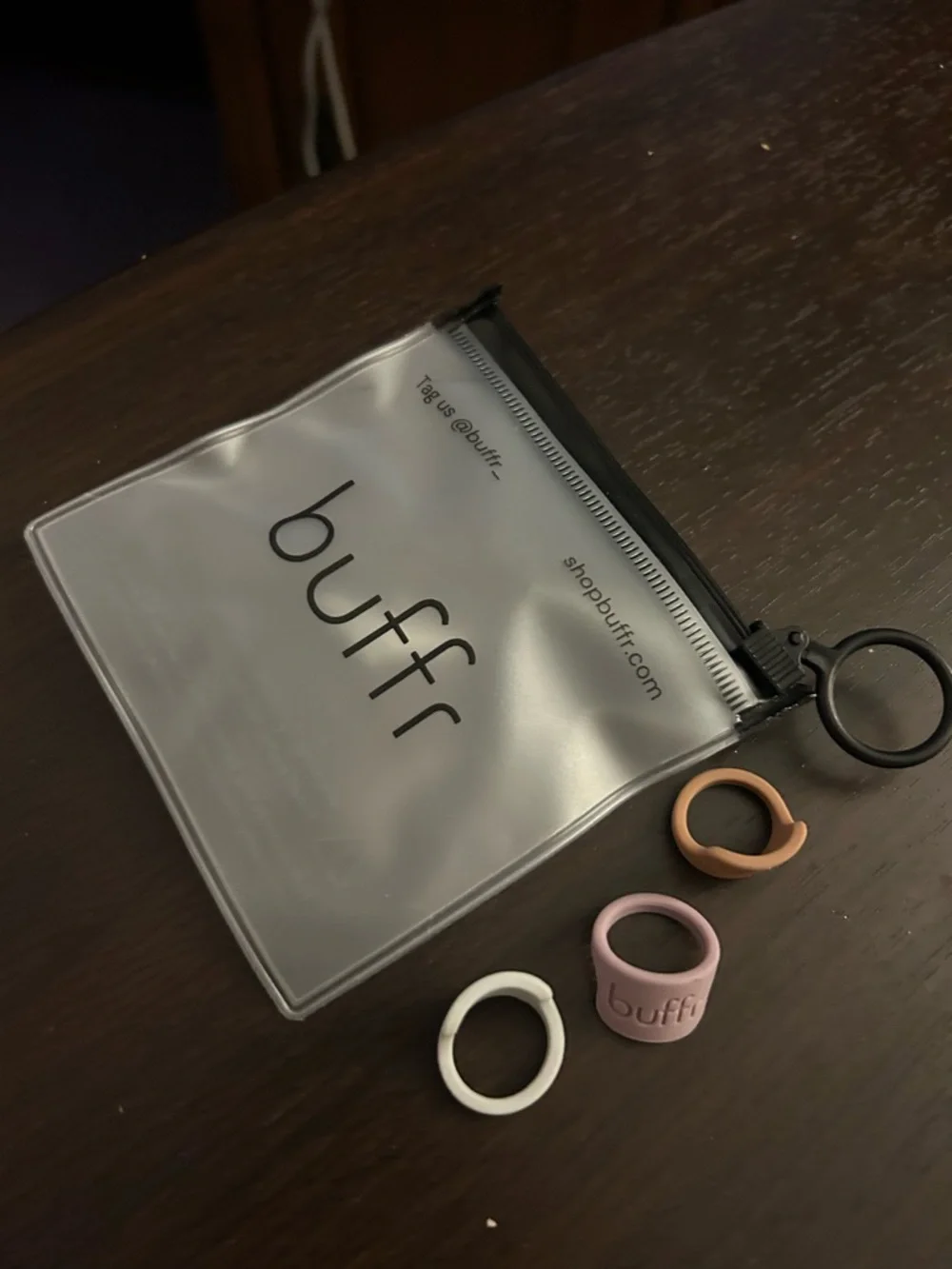 Buff Silicone Ring Trio with Clear Zip Pouch - Pink, White, Tan